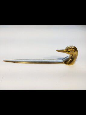 Vintage Solid Brass Duck Head Letter Opener collectible 7 Inches long